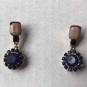 Navy and Pink Jewel Drop Flower Earrings